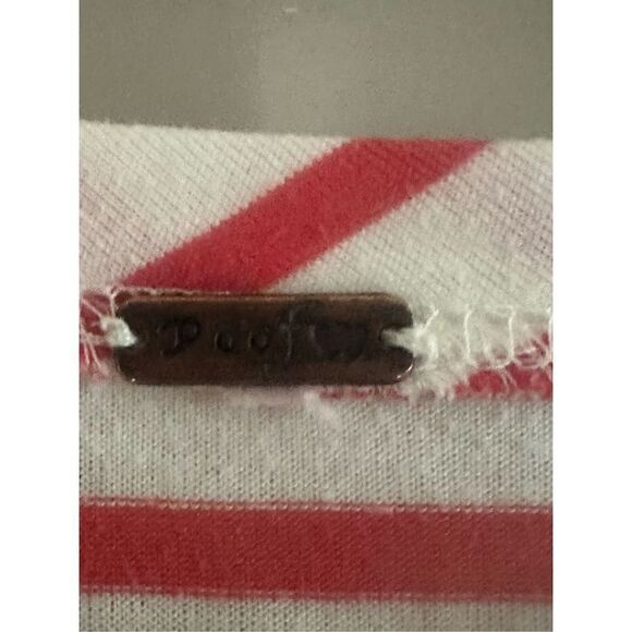 POOF! Women’s (L) red white striped Top ￼3/4 SL Cotton Blend Pullover - Picture 3 of 5